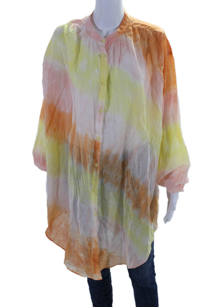 Skin Women's Round Neck Long Sleeves Button Down Ombre Tunic Shirt Size 2