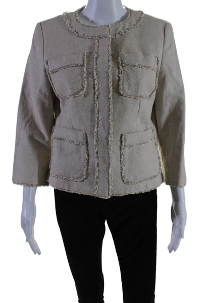 Michael Michael Kors Womens Cotton Snap Button Fringed Hem Dress Jacket Beige 8
