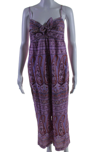 Point Sur Womens Cotton Paisley Floral Print Smocked Zipped Jumpsuit Pink Size 2