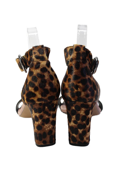Rebecca Minkoff Womens Leather Animal Print Ankle Strap Sandals Brown Size 8M