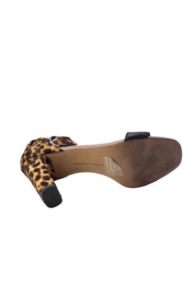 Rebecca Minkoff Womens Leather Animal Print Ankle Strap Sandals Brown Size 8M