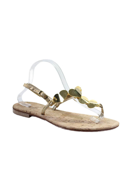 Emanuela Caruso Capri Womens Metallic Metal Heart T Strap Sandals Gold Tone 42