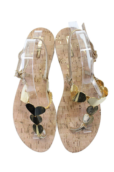 Emanuela Caruso Capri Womens Metallic Metal Heart T Strap Sandals Gold Tone 42