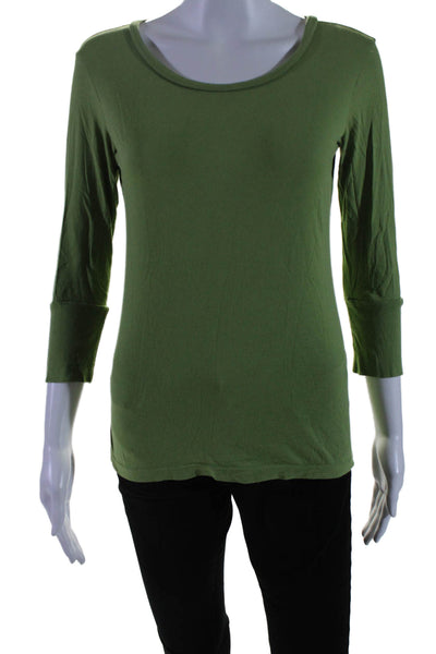 Theory Women's Round Neck Long Sleeves Basic T-Shirt Green Size S