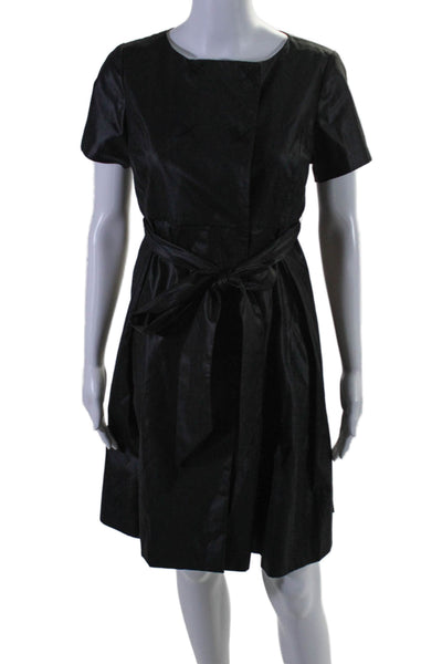 Susana Monaco Womens Belted Snapped Buttoned Wrapped Pleated Dress Black Size 2