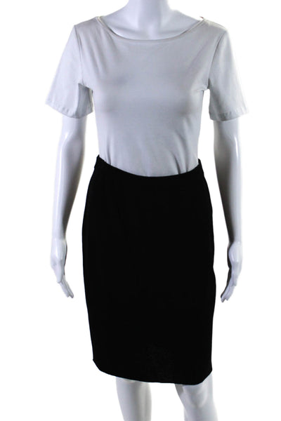 Bergdorf Goodman Womens Wool Stretch Knit Ribbed Midi Skirt Black Size P