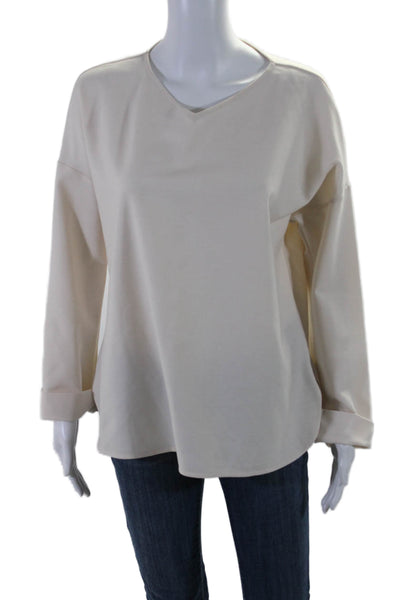 Antonelli Women's V-Neck Long Sleeves Round Hem Blouse Beige Size 42