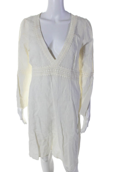 Calypso Christiane Celle Womens Cream Linen V-neck Long Sleeve Shift Dress SizeM