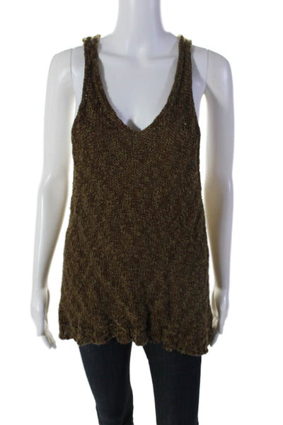 Free People Womens Brown Green Scoop Neck Cotton Chunky Knit Tank Top Size XS