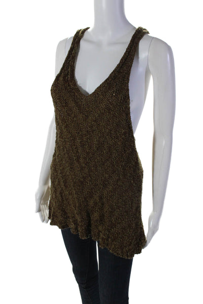 Free People Womens Brown Green Scoop Neck Cotton Chunky Knit Tank Top Size XS