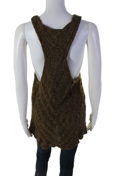 Free People Womens Brown Green Scoop Neck Cotton Chunky Knit Tank Top Size XS