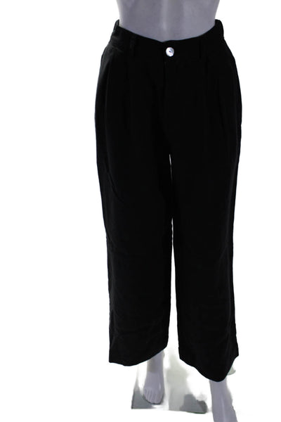 Bella Dahl Womens Linen Pleated High-Rise Wide Leg Pants Trousers Black Size 26