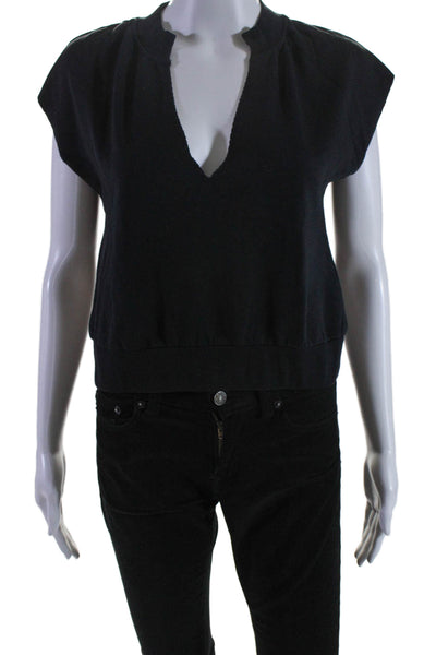 525 Womens Cotton Blend Black V-neck Sleeveless Sweatshirt Top Size S