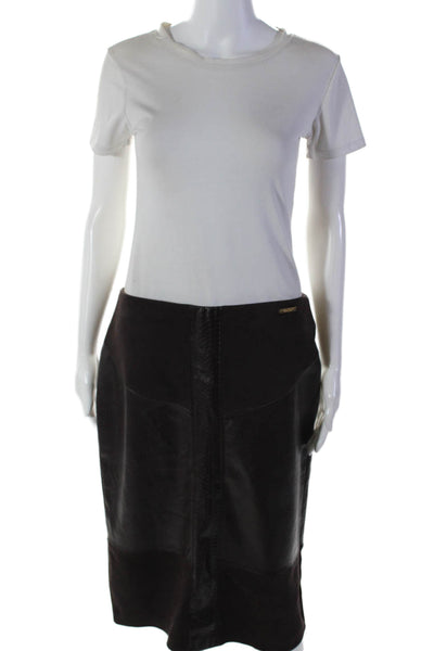 Marc New York Womens Leather Suede Patchwork Slip On Slit Skirt Brown Size M