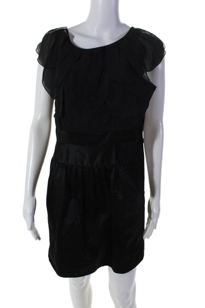 BCBGMAXAZRIA Womens Side Zip Scoop Neck Ruffled Shift Dress Black Size 4