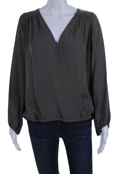Joie Womens Silk Gray V-neck Long Sleeve Faux Wrap Blouse Top Size S