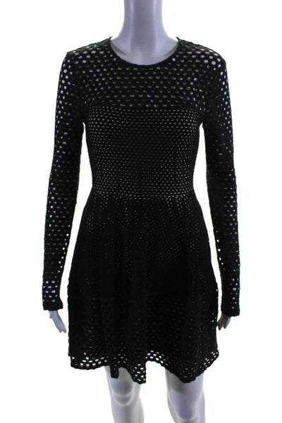 BCBGMAXAZRIA Womens Back Zip Long Sleeve Lace Overlay Dress Black Size Small
