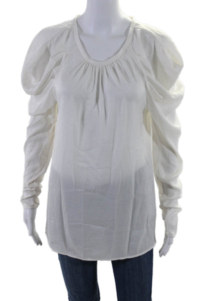 BCBGMAXAZRIA Womens Long Sleeve Scoop Neck Lightweight Top White Size Small