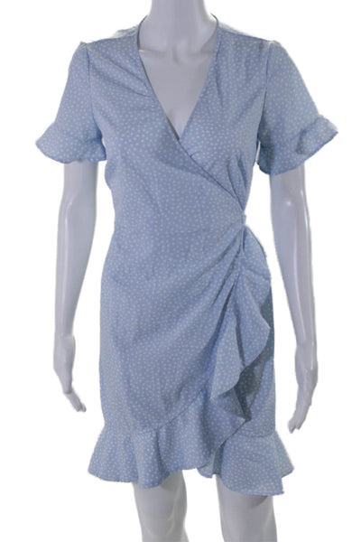 Vero Moda Womens Short Sleeve V Neck Polka Dot Wrap Dress Blue Size Small