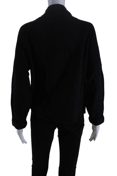 Xirena Womens Cotton Black Tie High Neck Long Sleeve Blouse Top Size XS