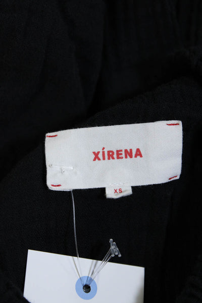 Xirena Womens Cotton Black Tie High Neck Long Sleeve Blouse Top Size XS
