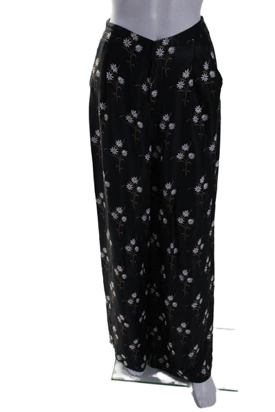 Anthropologie Womens Textured Zip Elastic Waist Wide Leg Pants Black Size 4