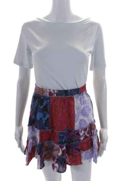BB Dakota Womens Cotton Floral Ruffled Elastic Waisted Colorblock Skirt Size S