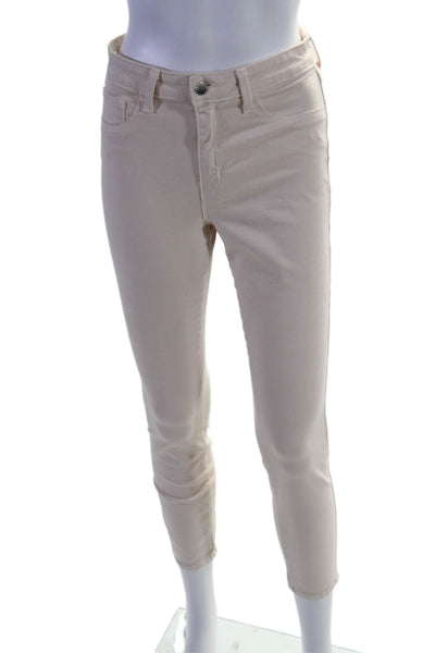L'Agence Women's Button Closure Pockets Straight Leg Denim Pants Cream Size 27