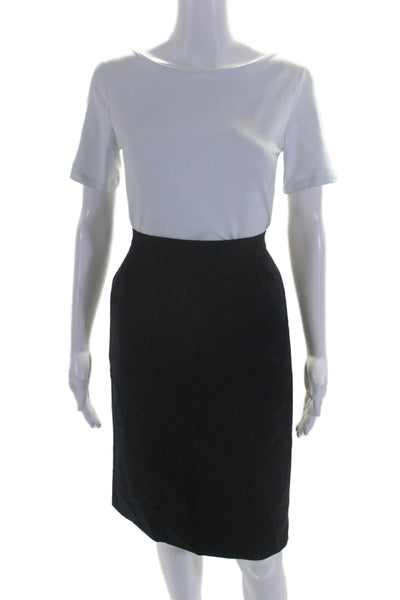 Ronny Kobo Womens Knee Length Back Slit Pencil Skirt Navy Blue Wool Blend Size 6