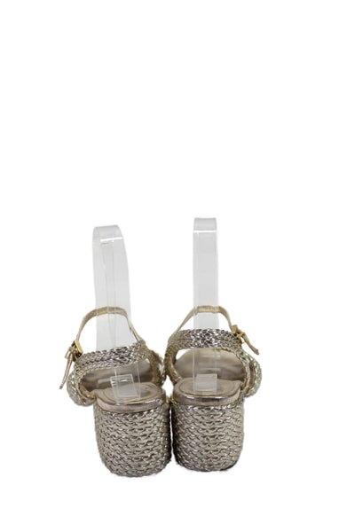 Schutz Womens Leather Woven Slingbacks Sandal Heels Gold Metallic Size 5B