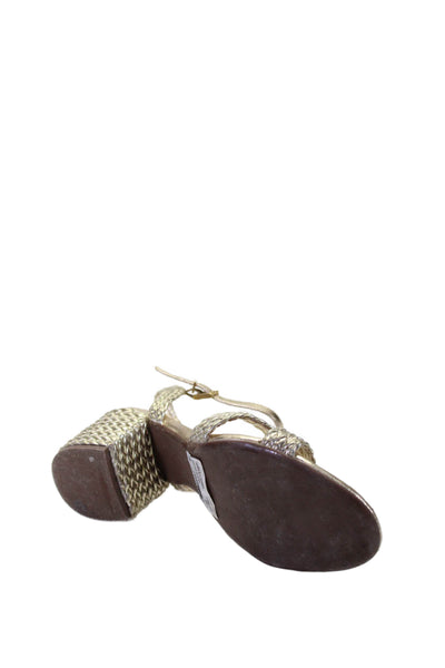 Schutz Womens Leather Woven Slingbacks Sandal Heels Gold Metallic Size 5B