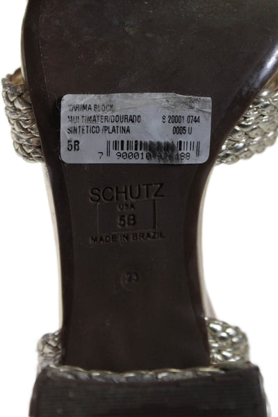 Schutz Womens Leather Woven Slingbacks Sandal Heels Gold Metallic Size 5B