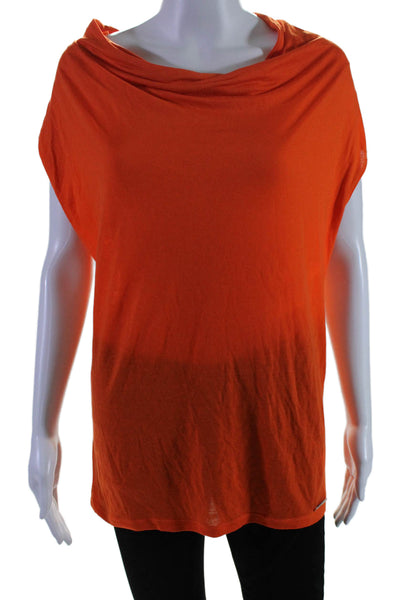 Michael Michael Kors Womens Orange Drape Neck Sleeveless Blouse Top Size M