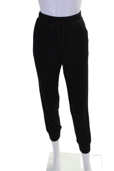 Velvet Womens Drawstring Elastic Waist Cuff Bottom Sweatpants Black Size S