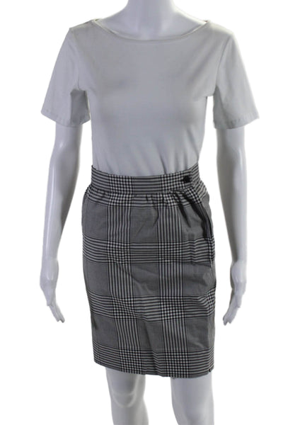 Ungaro Parallele Paris Womens Check Print Buttoned Pleated Skirt White Size 8