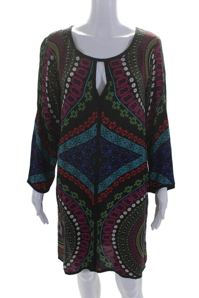 Ella Moss Womens Abstract Print Shirt Dress Black Multi Colored Size Medium