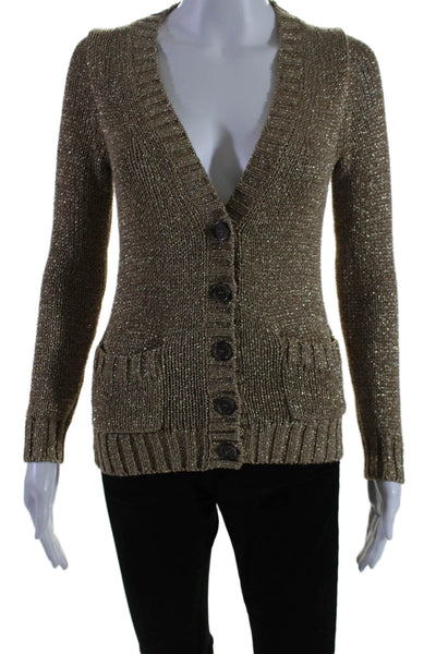 J Crew Women's V-Neck Long Sleeves Glitter Cardigan Sweater Brown Size XS