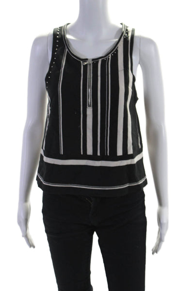 Ronny Kobo Womens Black Striped Studded Half Zip Scoop Neck Tank Top Size S