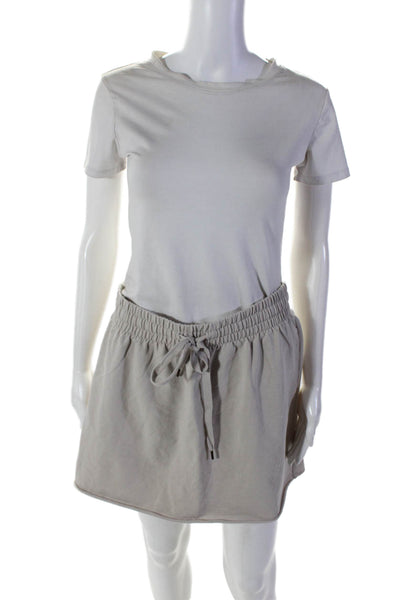 Sundays Womens Cotton Blend Beige Drawstring Pull On Mini Skirt Size 2