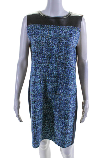 Elie Tahari Womens Back Zip Sleeveless Tweed Front Shift Dress Navy Blue Size 8