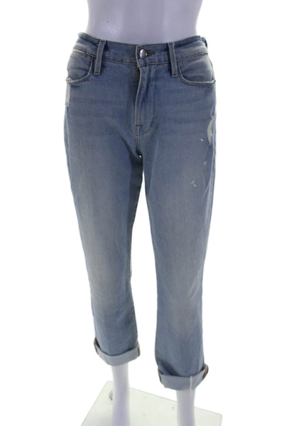 Frame Denim Womens High Rise Cuffed Straight Leg Jeans Blue Cotton Size 28