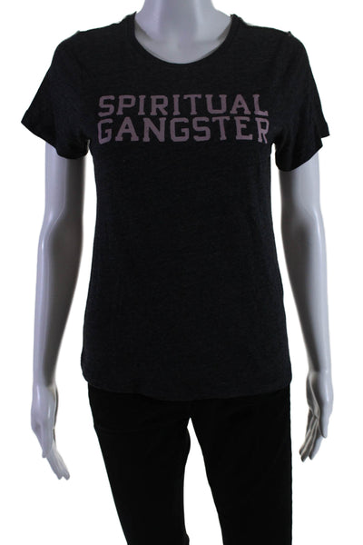 Spiritual Gangster Womens Short Sleeve Round Neck Graphic T-Shirt Gray Size 14