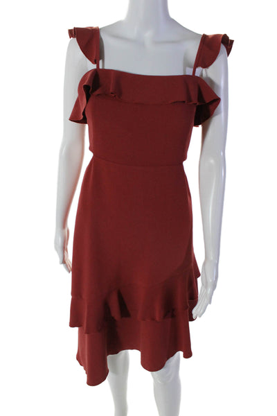 Endless Rose Womens Ruffle Trim Asymmetric Cutout Dress Red Size XS