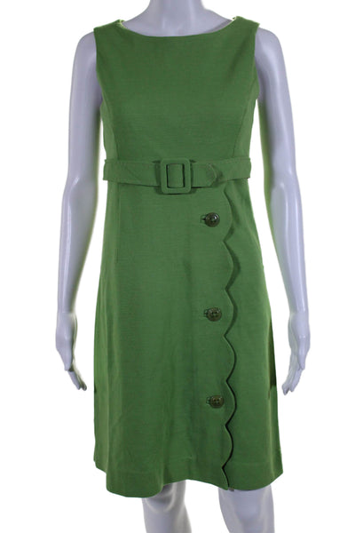 Lilly Pulitzer Womens Scallop Trim Sleeveless Belted Dress Green Wool Size 4