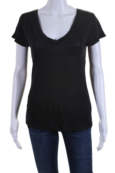 Calypso Saint Barth Womens Linen Short Sleeves V Neck Shirt Black Size Small