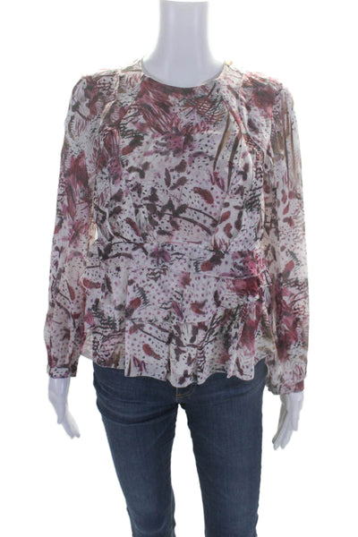 IRO Womens Silk High Neck Long Sleeve Ruffle Floral Blouse Pink Size EUR 34