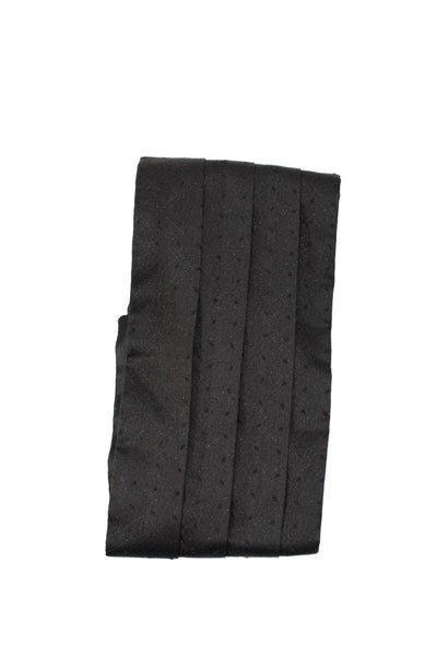 Designer Mens Silk Silver Tone Hook Pile Tape Pleated Cummerbund Black