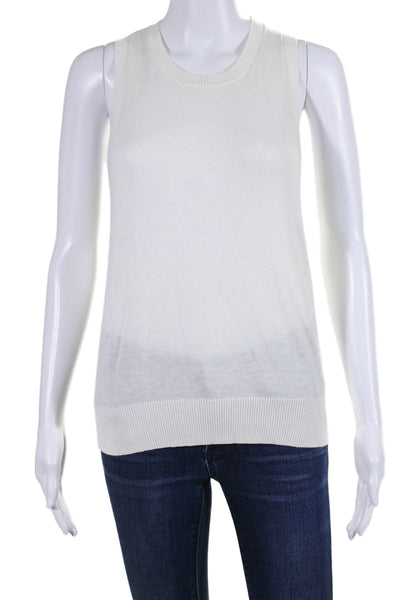 Minnie Rose Womens Cotton Blend Round Neck Sleeveless Knit Top White Size L