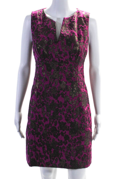 Nanette Lepore Womens Fuschia Floral V-Neck Sleeveless Shift Dress Size 2
