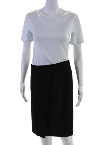 Neiman Marcus Womens Solid Black Zip Back Pleated Lined Pencil Skirt Size 10